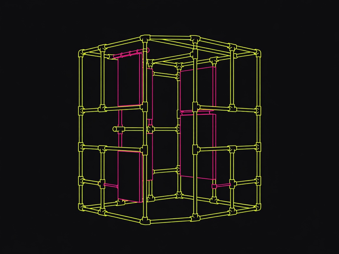 Vector schematic of a PVC pipe vocal booth structure in neon lime and magenta