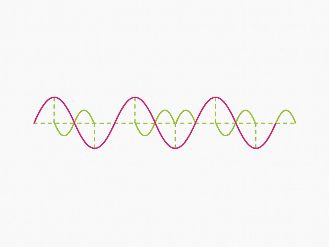 Flat vector illustration showing the mathematical amplitude and frequency of a sine wave in magenta and lime